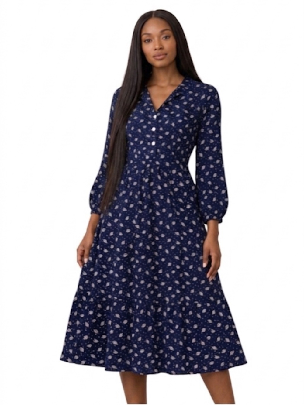 Vintage Montgomery Ward Midi Dress Women Navy Blue V-Neck Teacher Academia